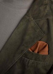 Men's Luxury Olive Green Suede Leather Two-Piece Suit