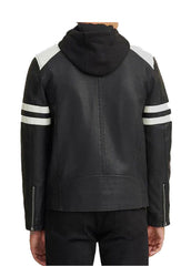 Men’s Black Genuine Leather Racer Jacket with White Stripes – The Western Jacket
