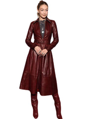 Women's Deep Maroon Genuine Leather Long Coat | The Western Jacket