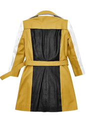 Women’s Genuine Leather Long Coat – Tri-Color Designer Trench by The Western Jacket