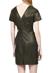 Women’s Olive Green Genuine Leather Mini Dress | The Western Jacket