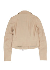 Women’s Beige Genuine Leather Biker Jacket – Stylish Short Fit by The Western Jacket