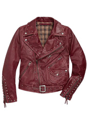Women's Studded Burgundy Genuine Leather Biker Jacket – The Western Jacket