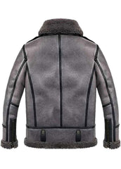 Men's Arctic Grey Shearling Aviator Leather Jacket – Winter Faux Fur B3 Bomber Jacket