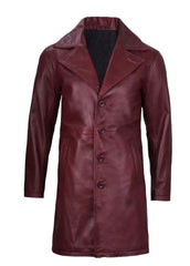 Men's Genuine Leather Burgundy Mid-Length Coat