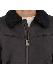 Men’s Black Suede Shearling Bomber Jacket – Genuine Suede Leather by The Western Jacket