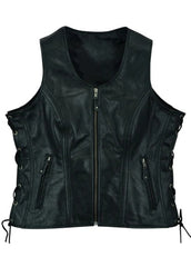 Women’s Black Leather Vest – Lace-Up Sides Motorcycle Style | The Western Jacket