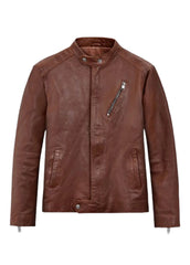 Men’s Brown Cafe Racer Leather Jacket – Classic Motorcycle Style by The Western Jacket