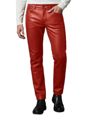 Men’s Red Genuine Leather Pants – The Western Jacket