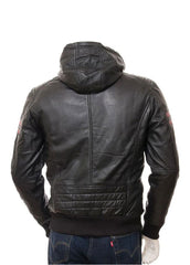 Men’s Black Hooded Biker Leather Jacket – Genuine Leather Motorcycle Style by The Western Jacket