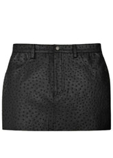 Women’s Black Ostrich-Texture Leather Mini Skirt – Genuine Leather by The Western Jacket