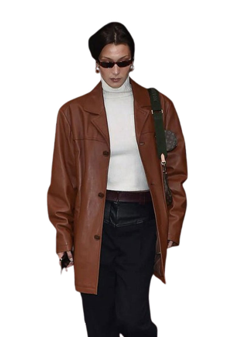Women’s Classic Brown Genuine Leather Long Coat | The Western Jacket