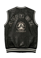 Men's Avirex Black Crocodile Leather Vest – Embossed Sleeveless Biker & Streetwear Vest