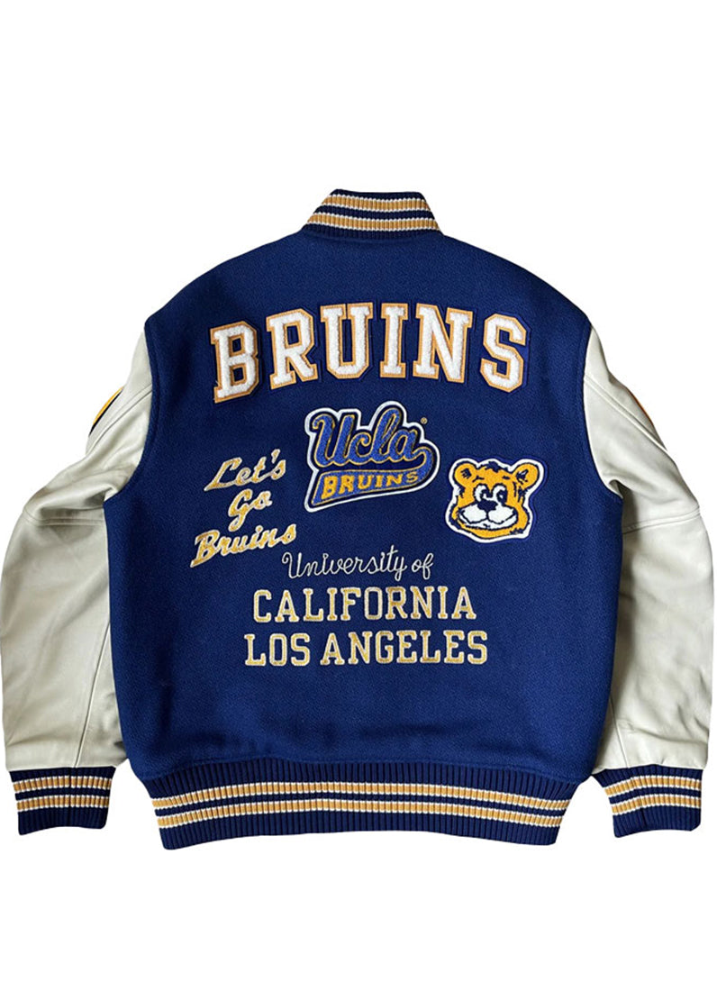 UCLA Bruins Varsity Jacket Men Navy Blue Wool & Leather Sleeve Western College Jacket | The Western Jacket