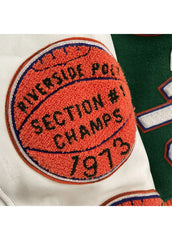 Men's Green & White Ghost Dunk Varsity Jacket | Premium Wool & Leather Baseball Letterman Jacket | The Western Jacket