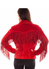 Women's Ruby Red Suede Fringe Western Jacket – Genuine Leather Cowboy Style Tassel Jacket