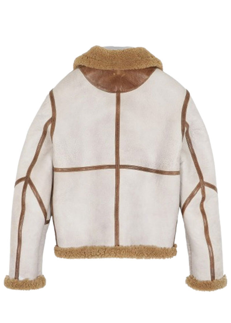 Men's Arctic White Shearling Aviator Leather Jacket – Premium Winter B3 Bomber Coat