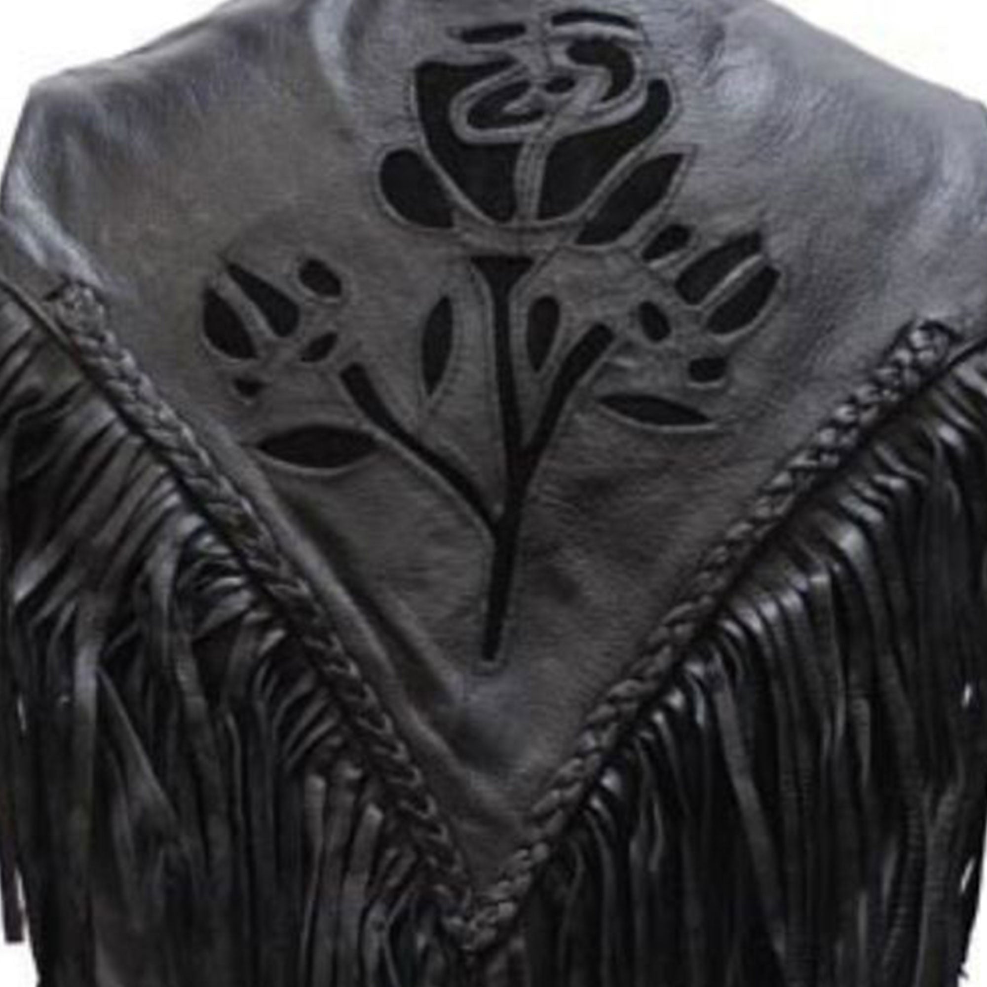 Black Leather Fringe Vest with Rose Cut Design – Western Style Biker Vest | The Western Jacket