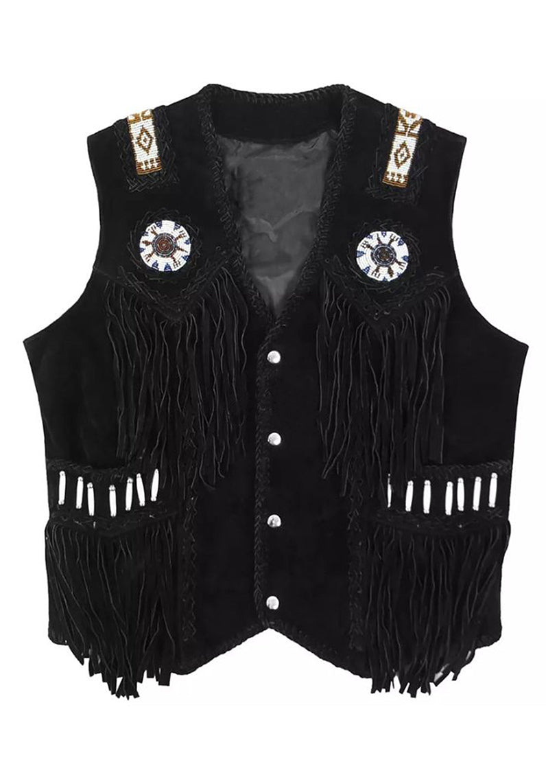 Men’s Brown Western Leather Vest with Fringe – Vintage Cowboy Style Suede Waistcoat | The Western Jacket