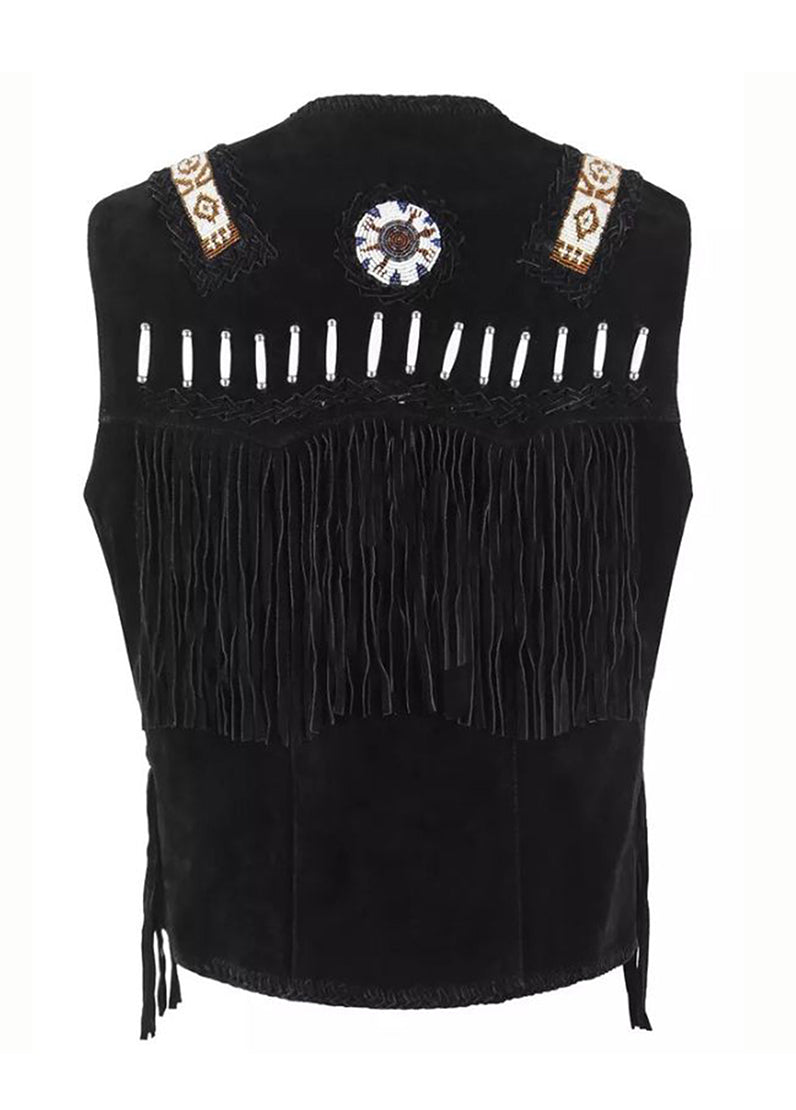 Men’s Brown Western Leather Vest with Fringe – Vintage Cowboy Style Suede Waistcoat | The Western Jacket
