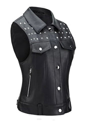 Women’s Black Studded Leather Vest – Premium Western Style Biker Vest | The Western Jacket