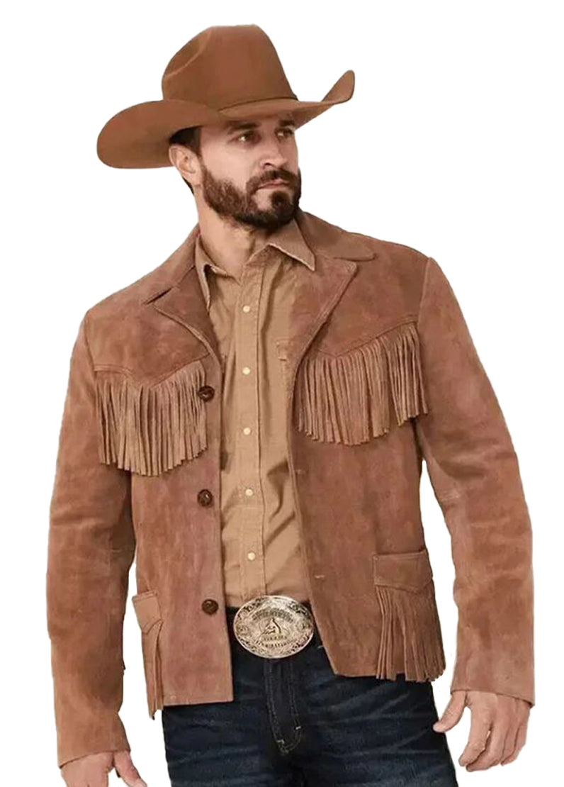 Men's Western Fringe Suede Leather Jacket – Vintage Cowboy Brown Tassel Jacket