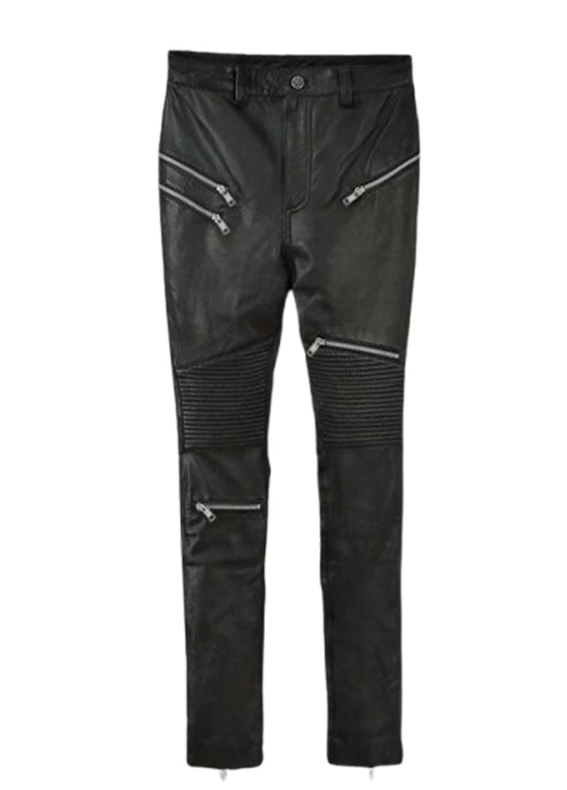 Women’s Black Genuine Leather Biker Pants with Zipper Detailing | The Western Jacket
