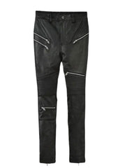 Women’s Black Genuine Leather Biker Pants with Zipper Detailing | The Western Jacket