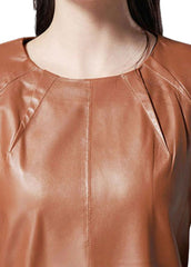 Women’s Tan Genuine Leather Sleeveless Mini Dress | The Western Jacket
