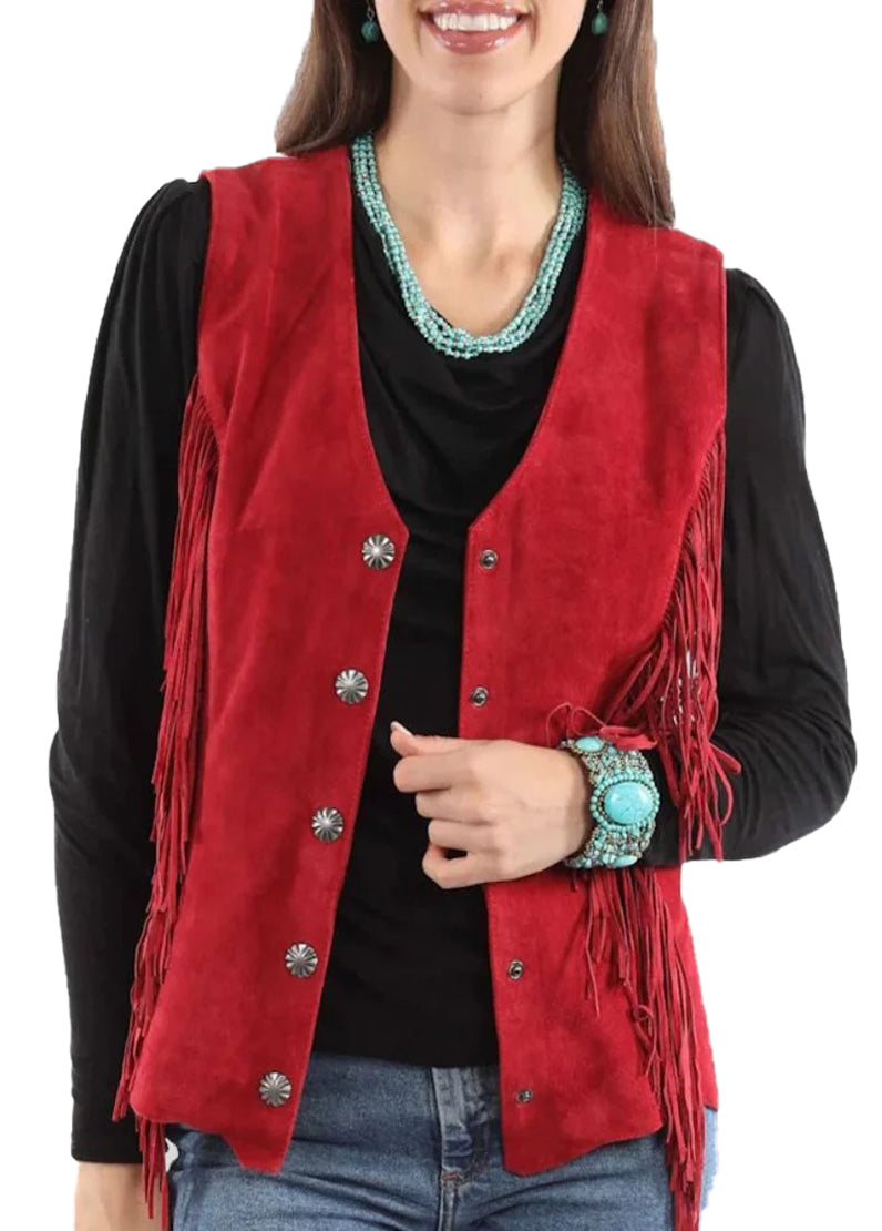 Red Suede Fringe Western Vest for Women – Classic Cowgirl Style by The Western Jacket