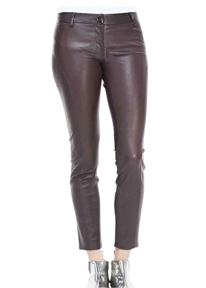 Women’s Genuine Deep Brown Leather Pants – The Western Jacket