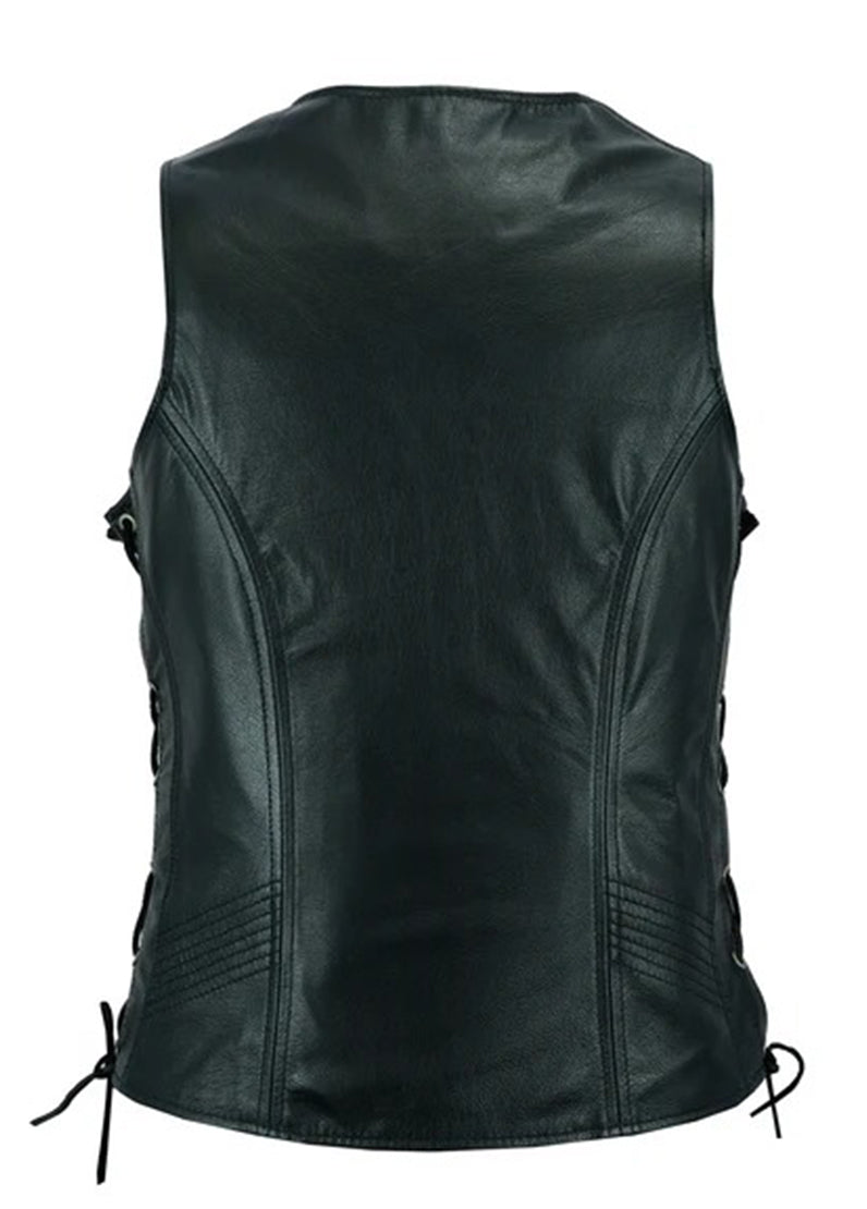 Women’s Black Leather Vest – Lace-Up Sides Motorcycle Style | The Western Jacket