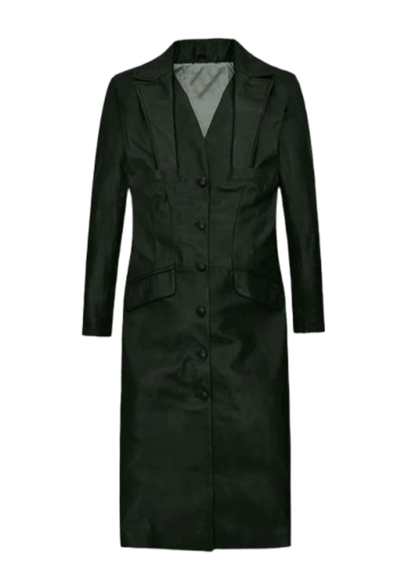 Women’s Genuine Leather Long Coat – Elegant Black Trench by The Western Jacket