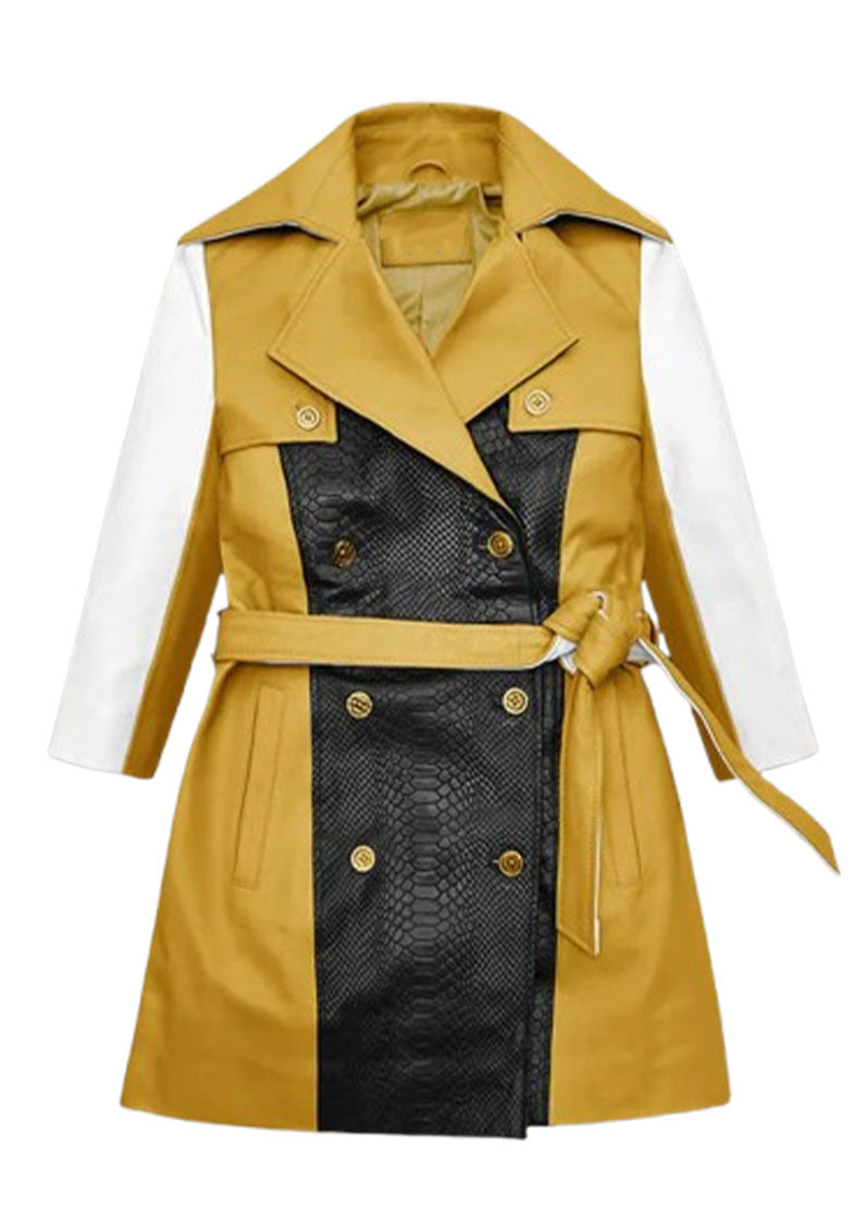 Women’s Genuine Leather Long Coat – Tri-Color Designer Trench by The Western Jacket