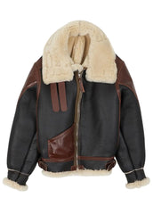 Men’s Vintage B3 Shearling Aviator Flight Jacket – Black & Brown Leather Winter Bomber Jacket