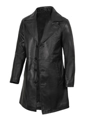 Men’s Genuine Black Leather Long Trench Coat