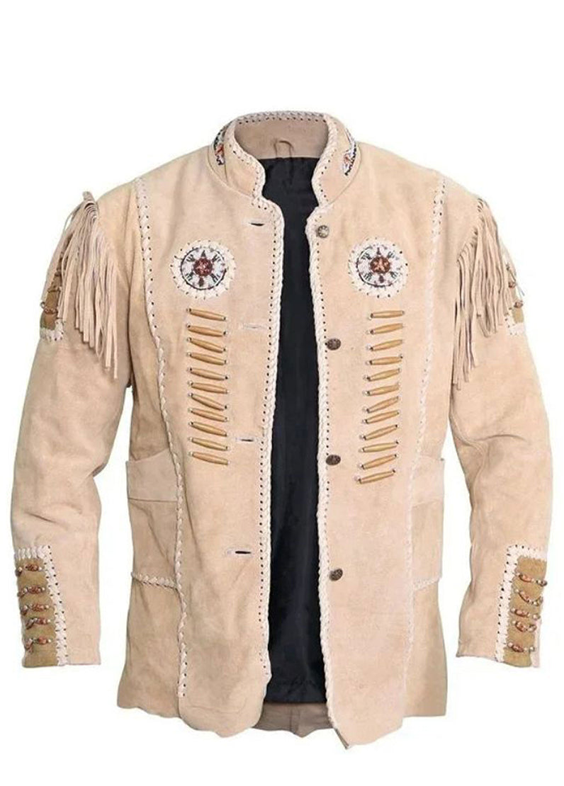 Men’s Native American Inspired Buckskin Leather Jacket – Western Fringe Beaded Suede Coat for Men | The Western Jacket