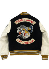 Men’s Road Runner California Black & White Varsity Jacket – Wool Body Leather Sleeves