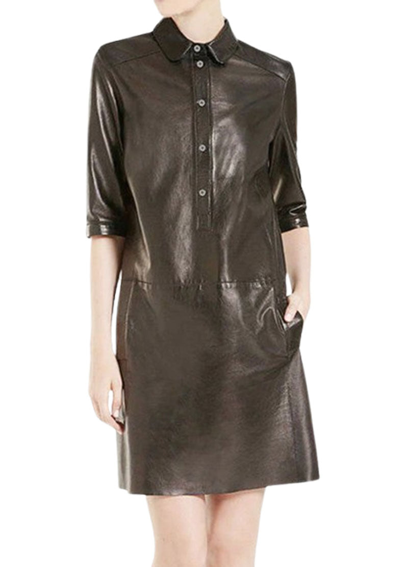 Women’s Black Genuine Leather Shirt Dress | The Western Jacket