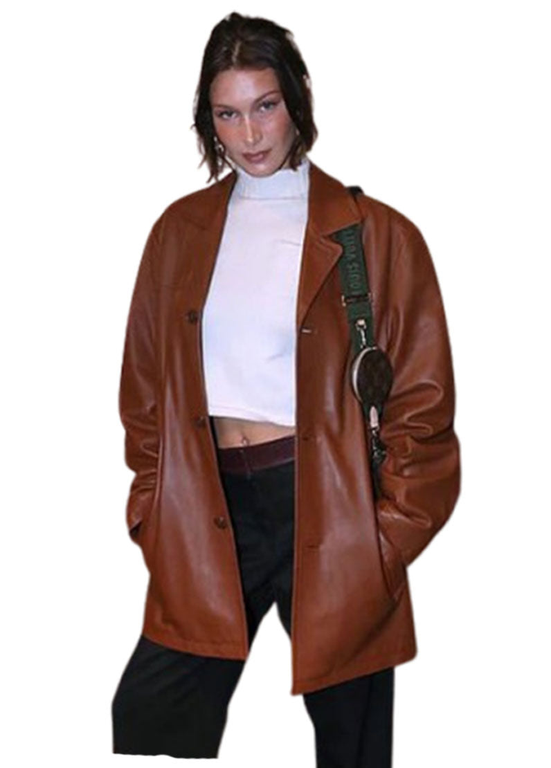 Women’s Classic Brown Genuine Leather Long Coat | The Western Jacket