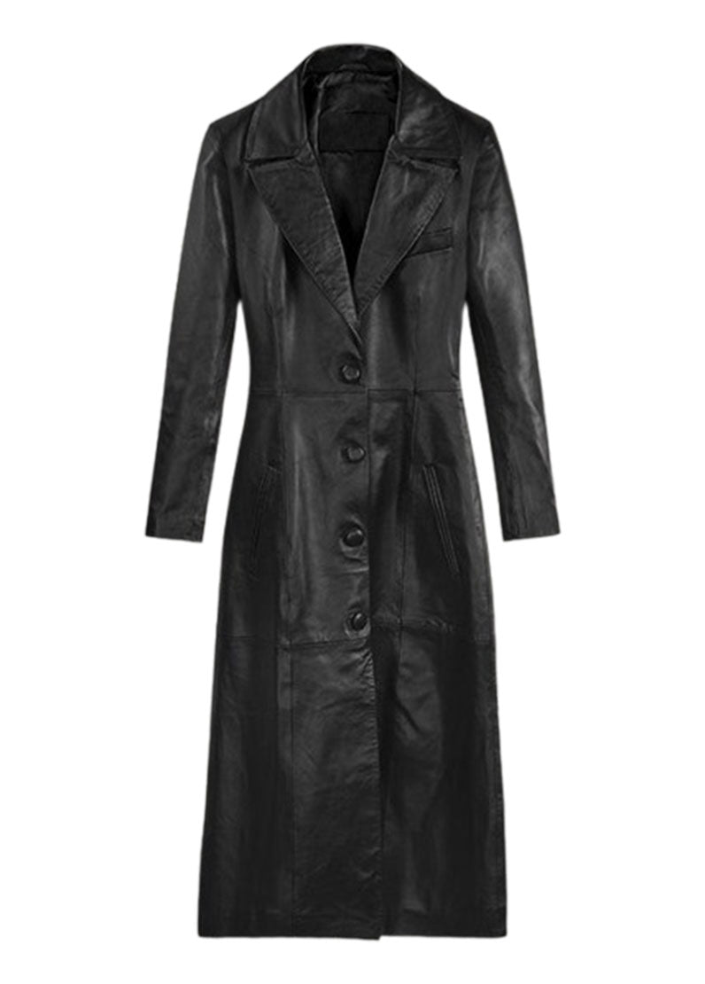 Women's Black Genuine Leather Long Coat | The Western Jacket