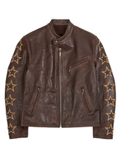Men’s Brown Genuine Leather Star Sleeve Biker Jacket – The Western Jacket