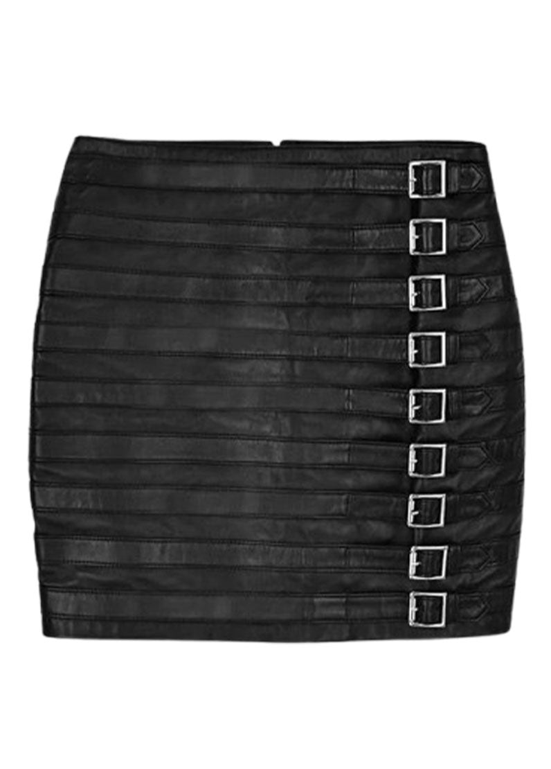Women’s Genuine Leather Buckle Strap Mini Skirt by The Western Jacket