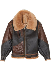Men's Vintage B3 RAF Shearling Aviator Leather Jacket – Brown & Black Winter Flight Bomber Coat