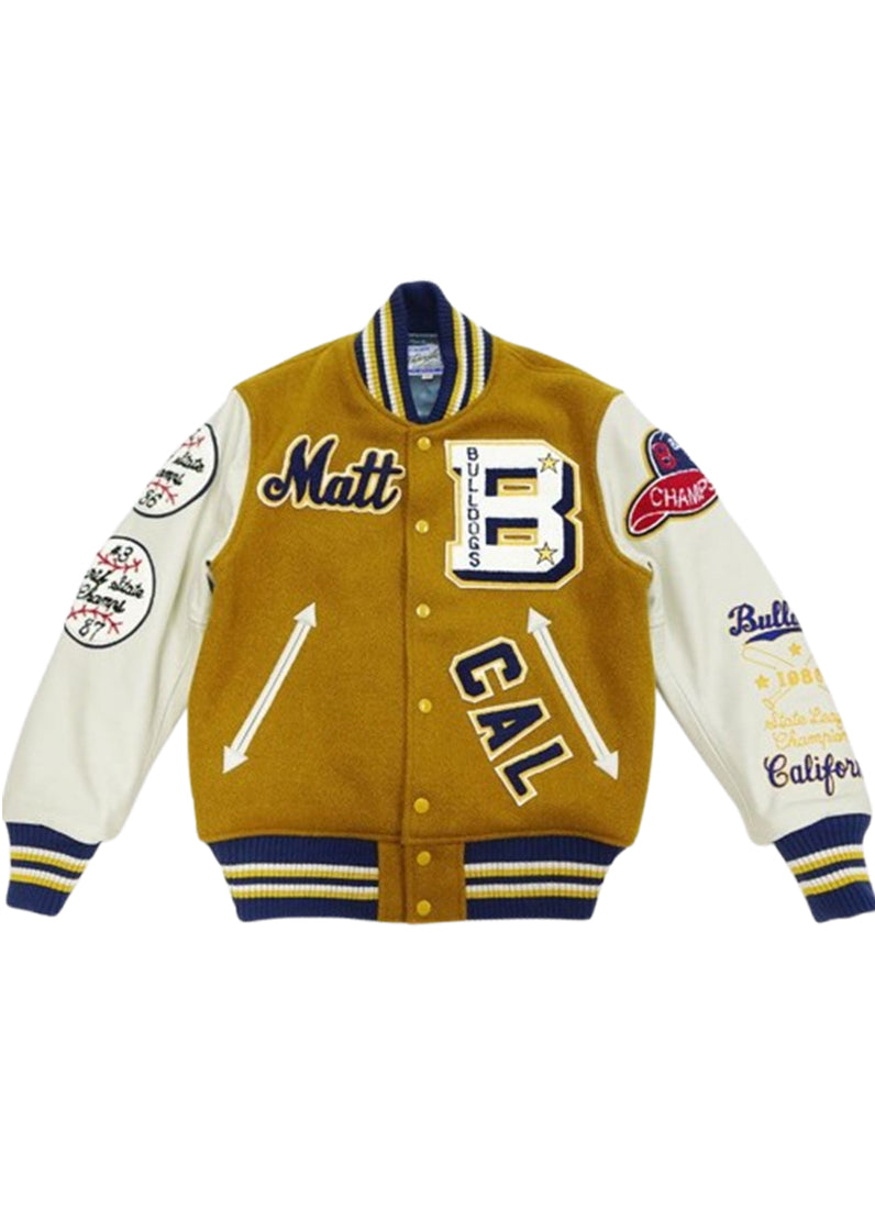 Men's Golden Bulldogs Letterman Varsity Jacket - Premium Wool & Leather Baseball Jacket | Vintage College Style by The Western Jacket