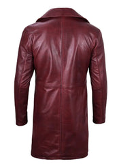 Men's Genuine Leather Burgundy Mid-Length Coat