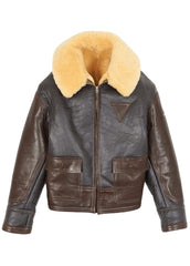 Men's Heritage Shearling Collar Aviator Leather Jacket – Vintage Brown Winter Bomber Jacket