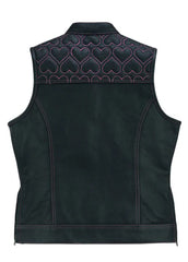 Women’s Black Leather Western Vest with Pink Heart Stitching | Stylish Biker Cowgirl Vest – The Western Jacket