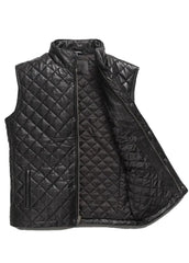 Men’s Black Quilted Leather Vest – Premium Puffer Style | The Western Jacket