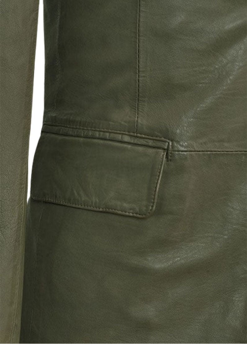 Genuine Leather Olive Tuxedo, Artisan Olive 3-Piece Leather Suit